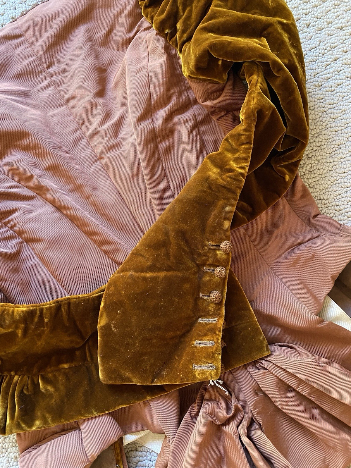 Antique Edwardian Copper / Brown Silk & Velvet Bodice w/Puff Sleeves