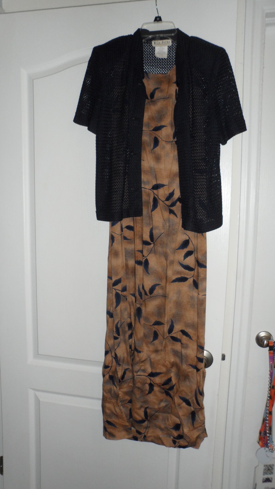 VTG Miss Dorby 2PC Dress w/ Jacket Size 12 Brown & Blue leaves