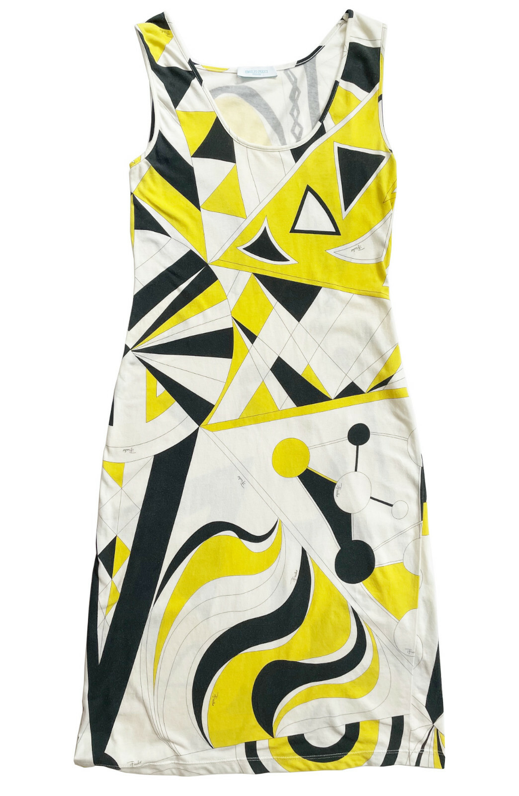 EMILIO PUCCI Shift Dress Sleeveless Tank Mod Print Cotton Knit Yellow Size 6