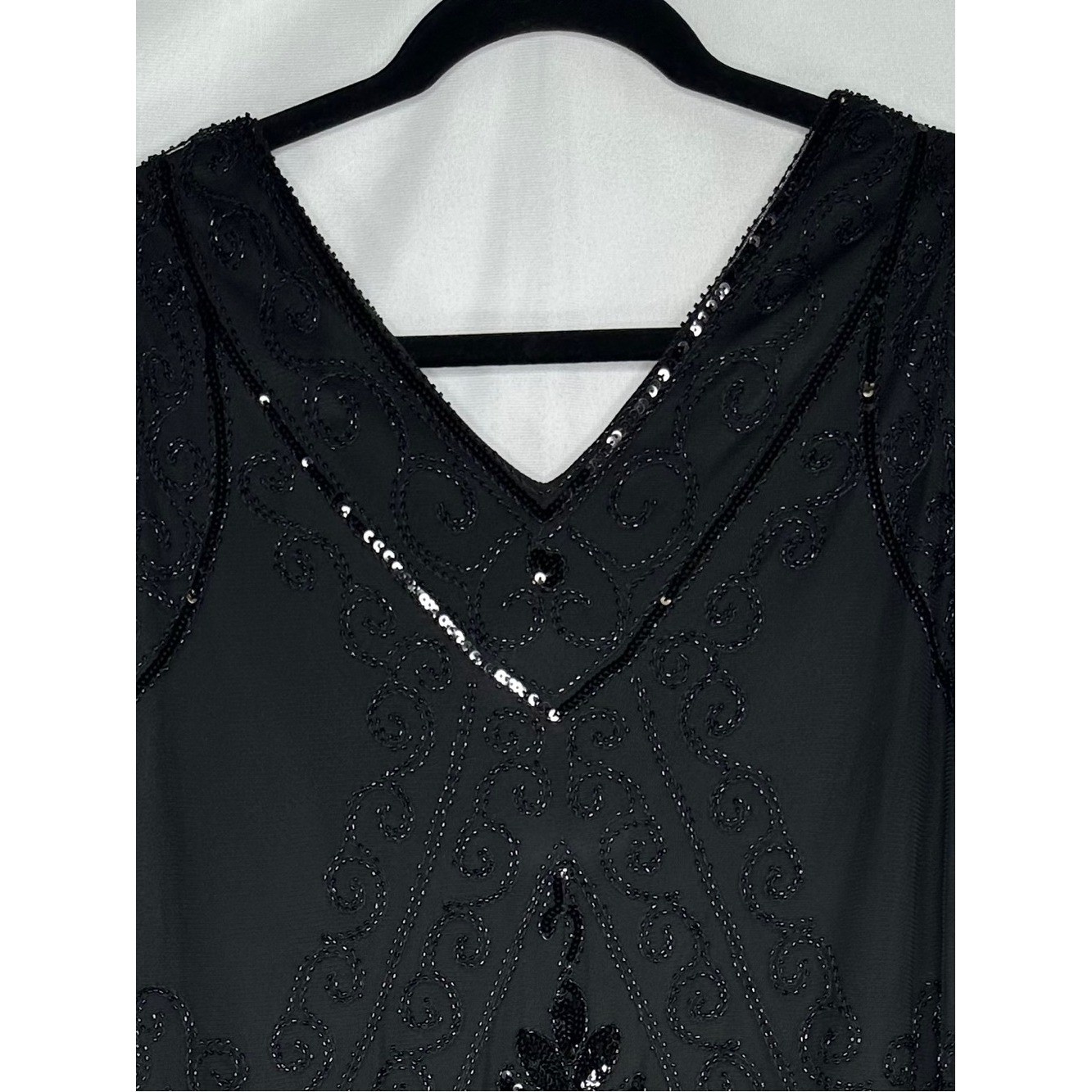 Pretty Guide Retro Dress Black Sequins Fringe V-neck Great Gatsby Sz 3 XL