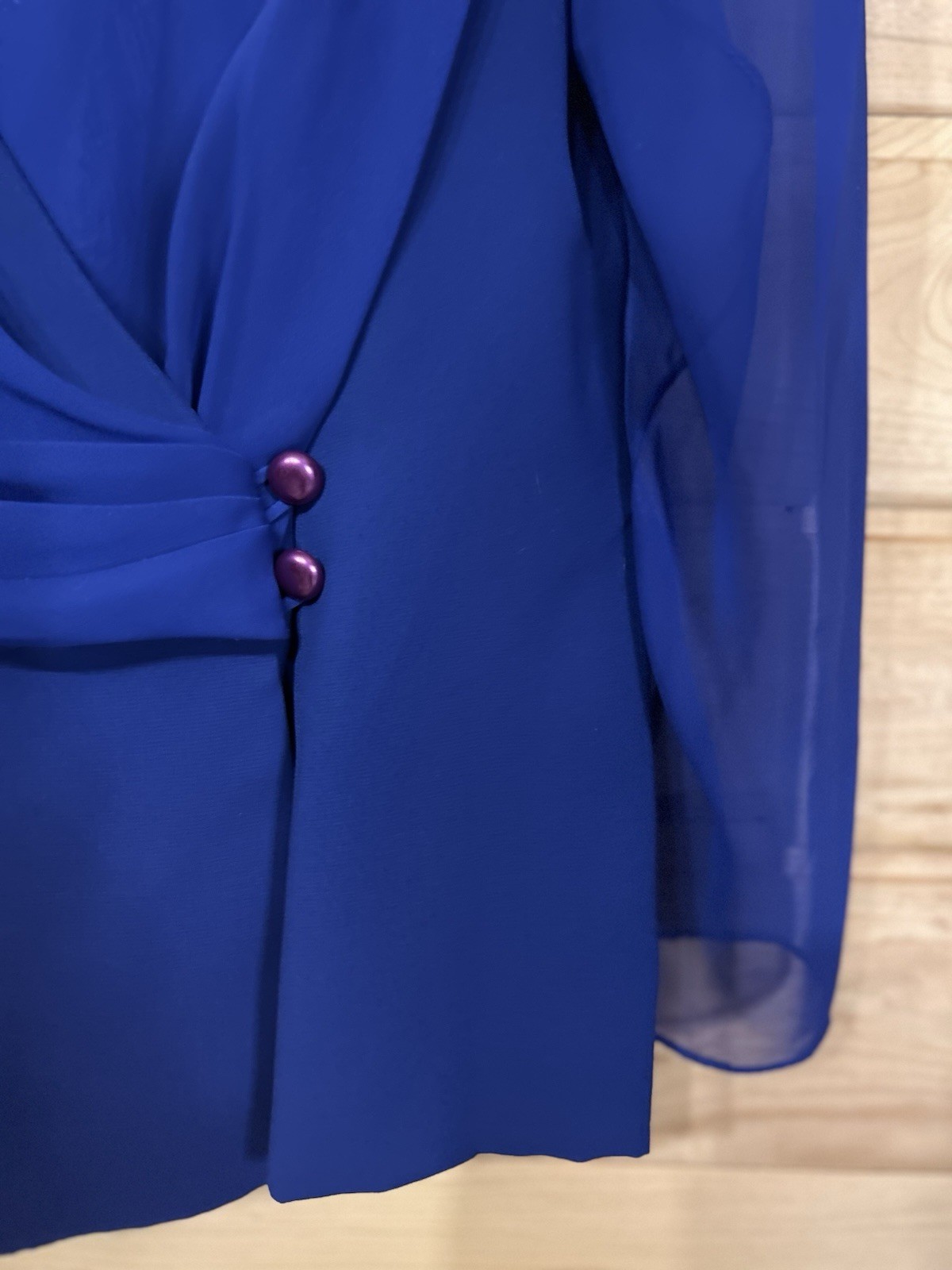 Vintage After Dark Beaded Evening Blouse Womens 17/18 Royal Blue Sheer Top