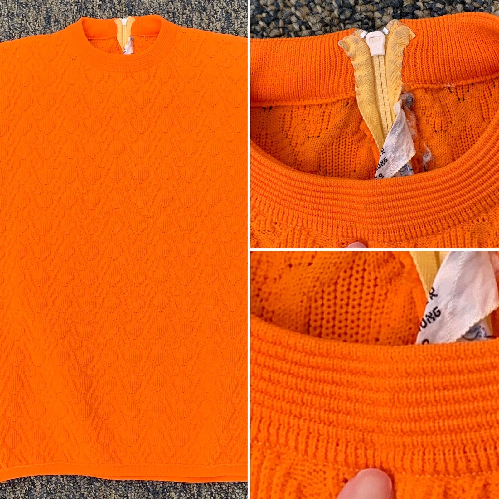 Vintage Miss Holly Top Orange Polyester Short Sleeve Made in Hong Kong size 38