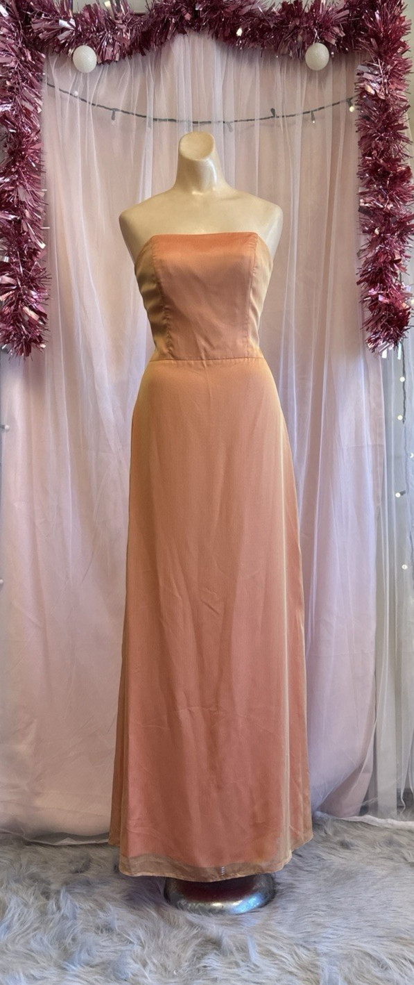 Vintage Y2K 2000s Strapless Prom Formal Evening Dress Orange Iridescent S