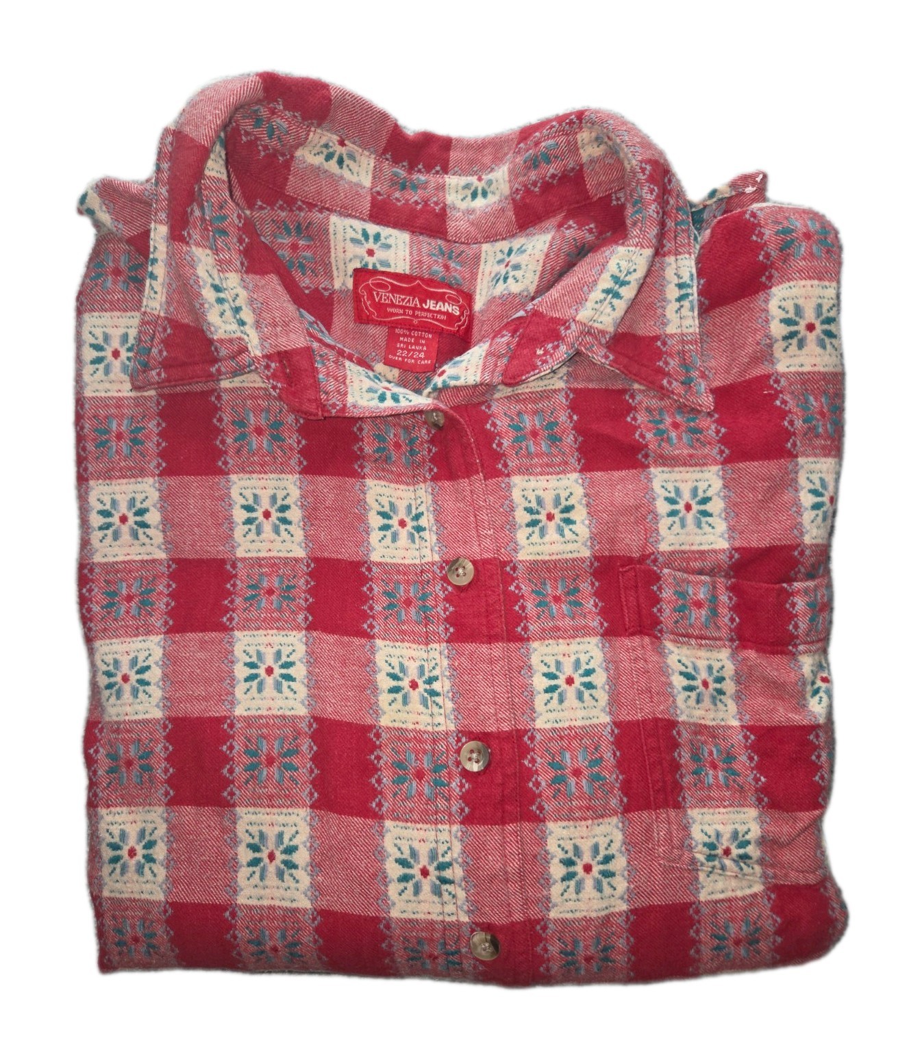 Vintage Venezia Jeans Flannel Red White Long Button Up 22/24 Cottagecore Men&rsquo;s