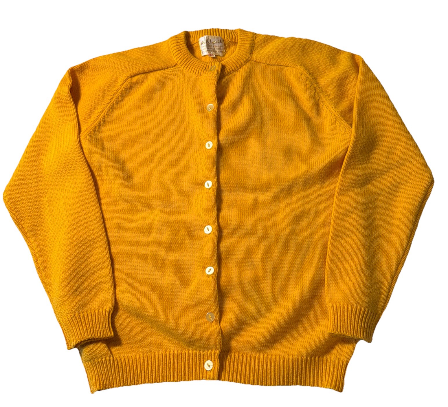 Vintage 1970s Yellow Mustard sweater, cardigan mustard knit acrylic deadstock