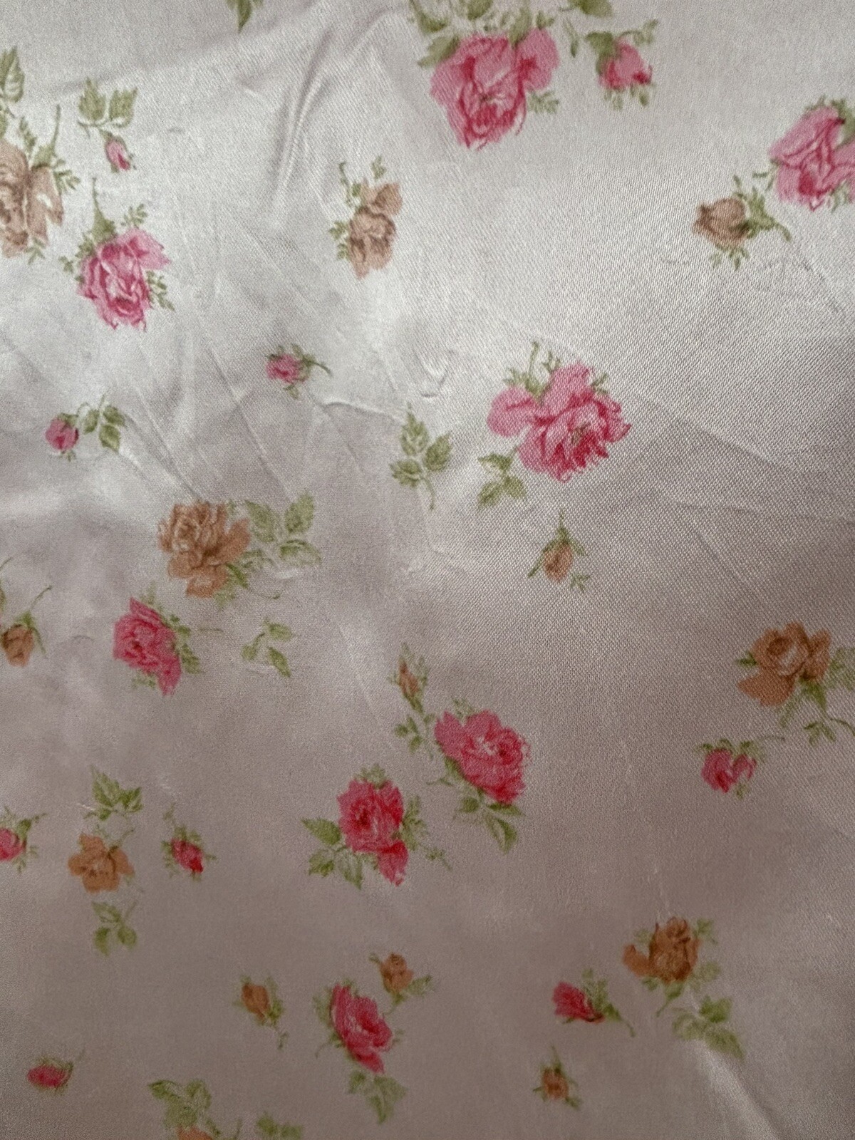 Vtg Handmade Satin Floral Gown Dress Pink Tie Back Cottage Core Prairie Long 70s