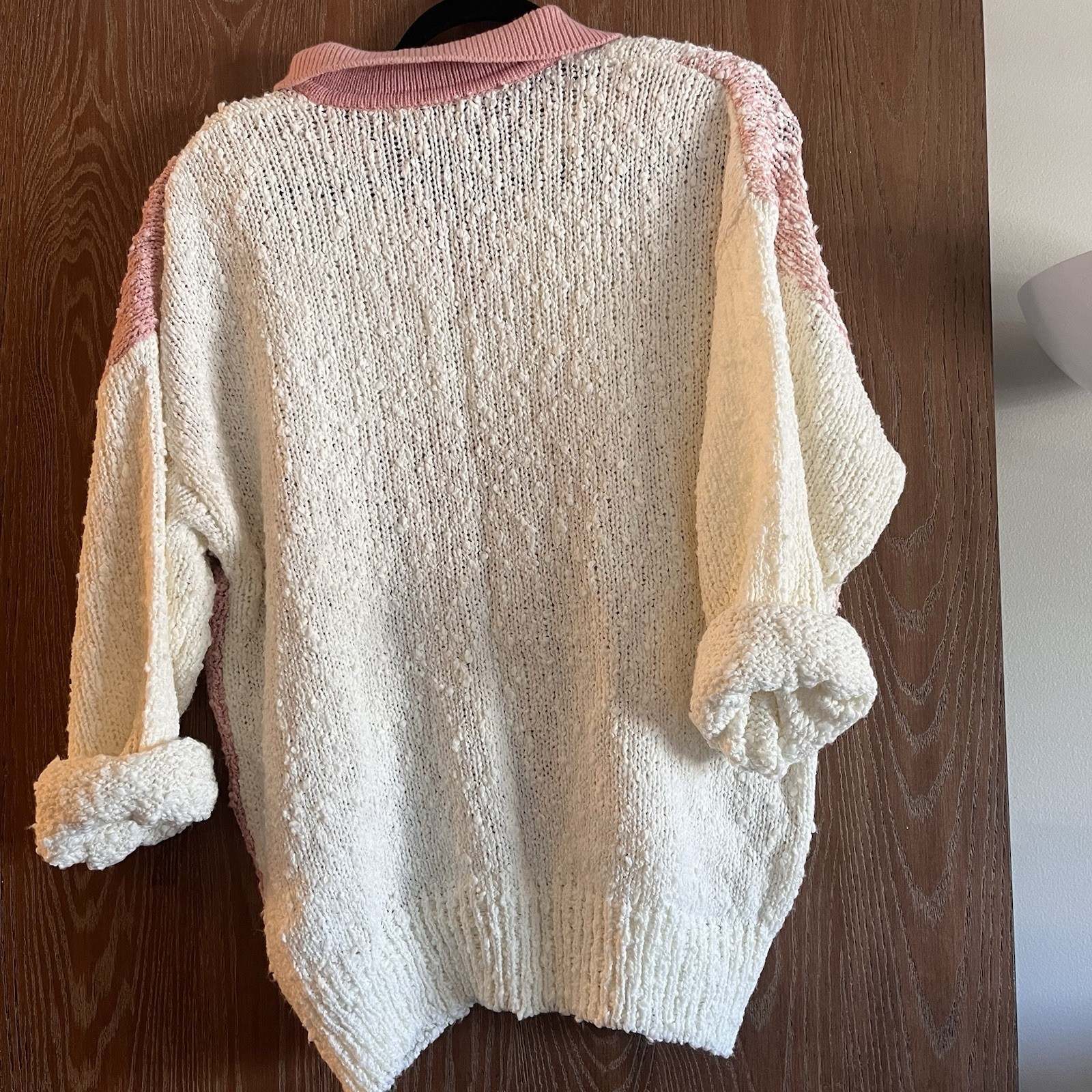 Diamond Hill vintage 80s beaded knit collared sweater pink white medium
