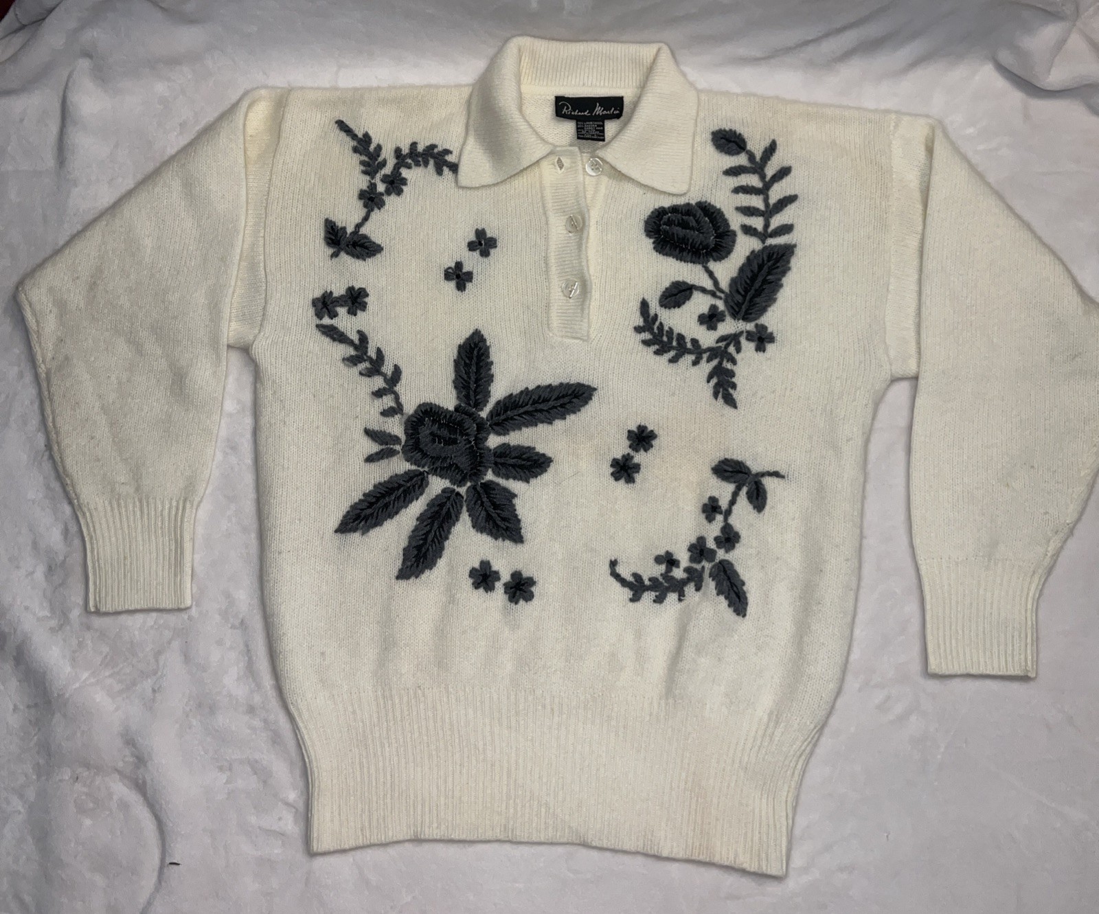 Floral Sweater Embroidery Lambswool Angora Rabbit Hair( L )Richard Martin