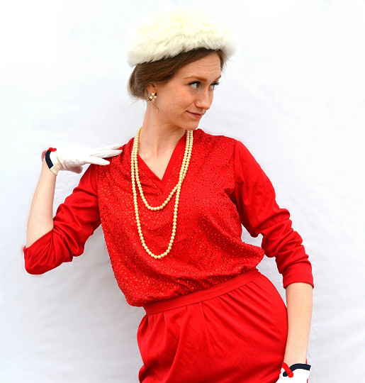 Vintage Red Glitter Dress Lady Blair Dress 1960s – 1970s Retro Midi w/ Sash Belt
