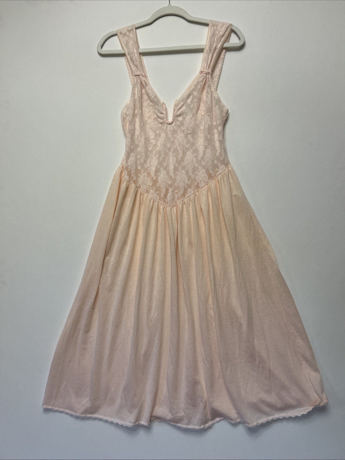 Vintage 80s Victoria Secret Gold Crown L Stretch Lace Bodice Nightgown Pink