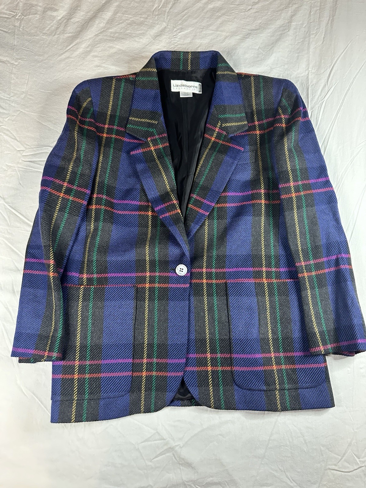 🖤💙 Vintage Liz Claiborne Plaid Blazer Wool Jacket Classic 90s P10💙🖤