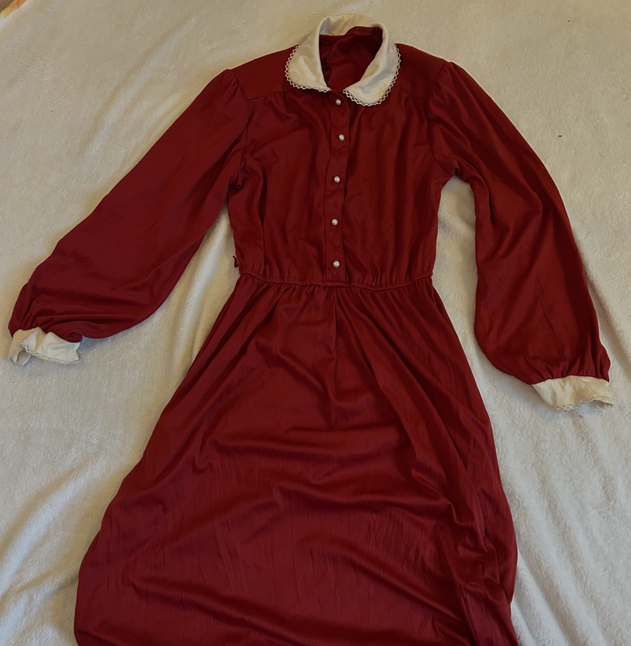 Vintage 70s Red Prairie Midi Dress White Peter Pan Collar Romantic Cottagecore
