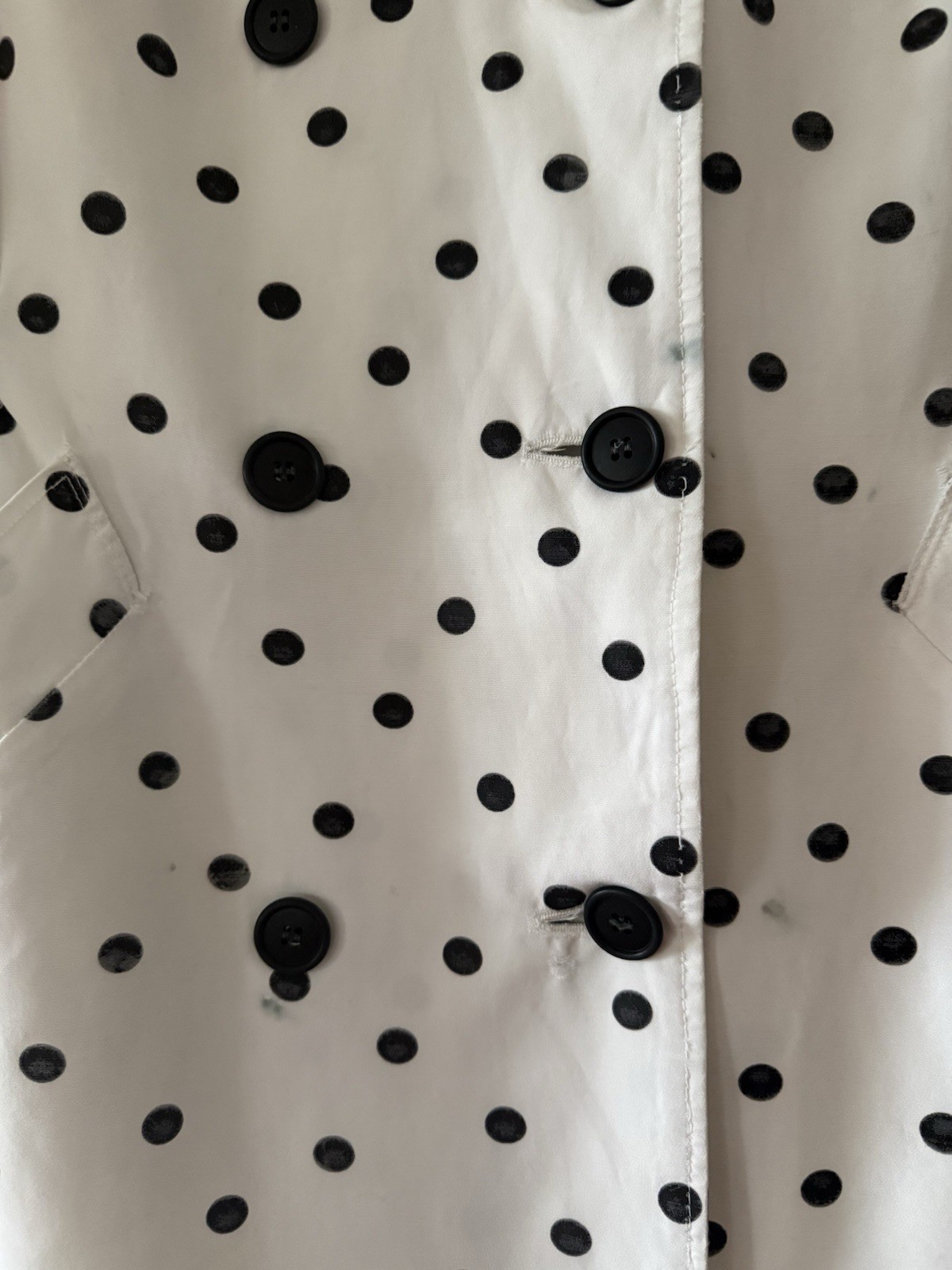 1960s Polka Dot Print Faille Trench Coat Double Breasted Jacket Jackie O 50s