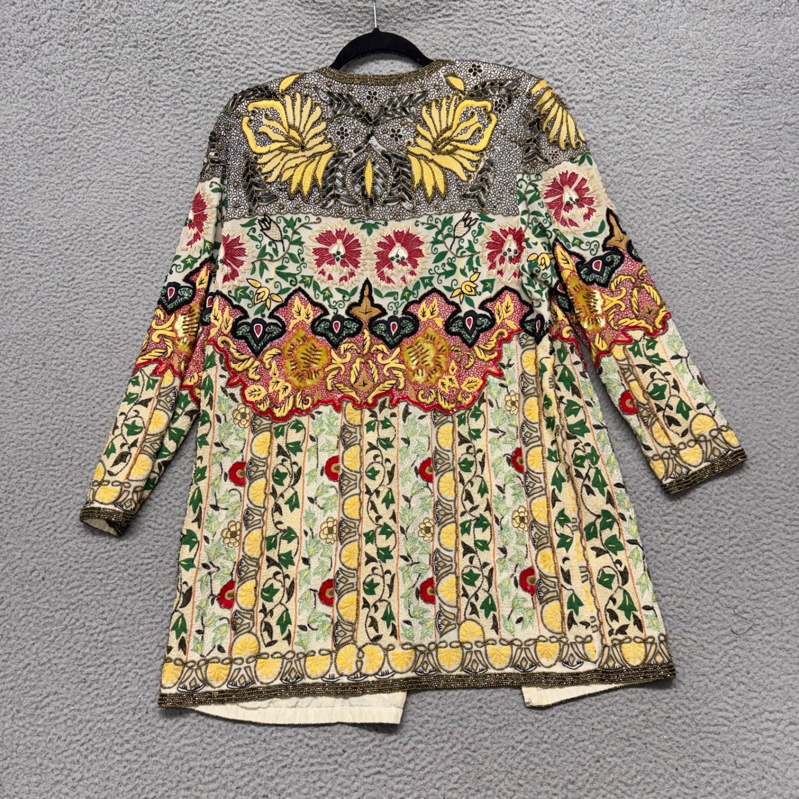 Diane Freis 100% Silk Beaded Jacket Womens M Floral Colorful Vintage Art To Wear