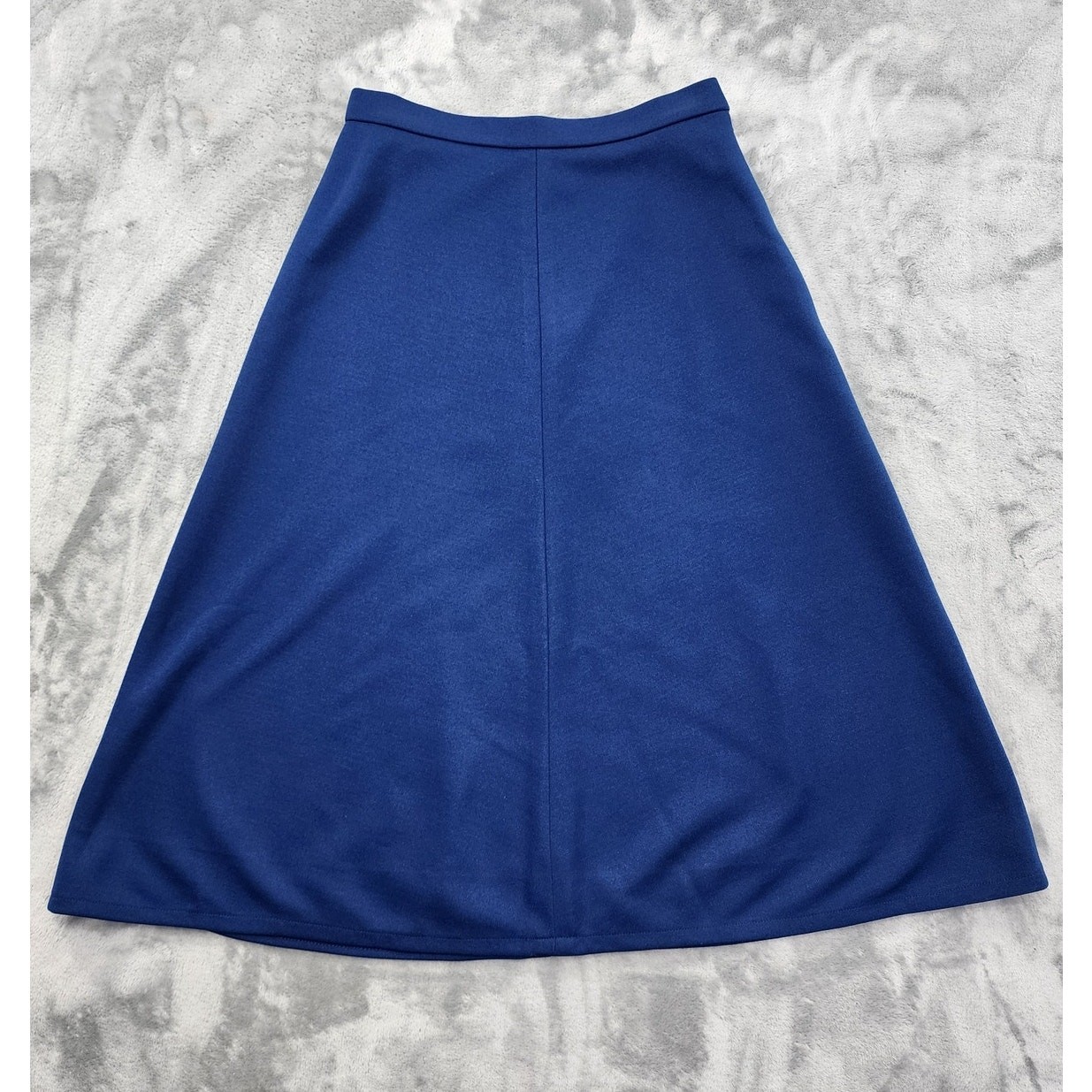 Vintage 50s 60s Stretch Polyester A-Line Skirt Size S Blue Side Zip Button