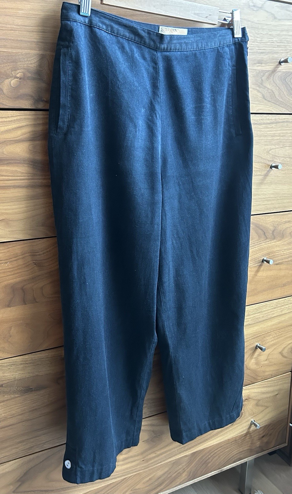 90s Capri Pants Black Silk Cotton Bobby Chan High Waist Pedal Pushers Sz 8 29” W