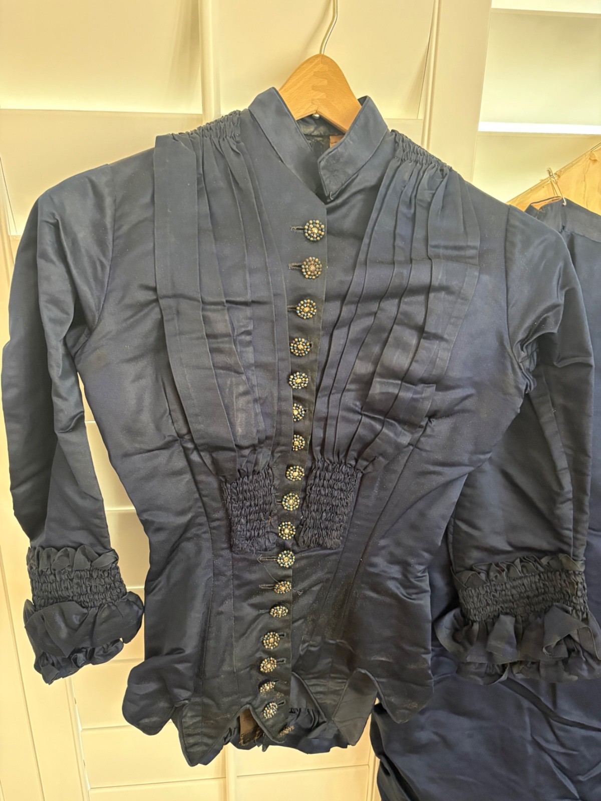 1880s Blue Silk Day Dress Antique