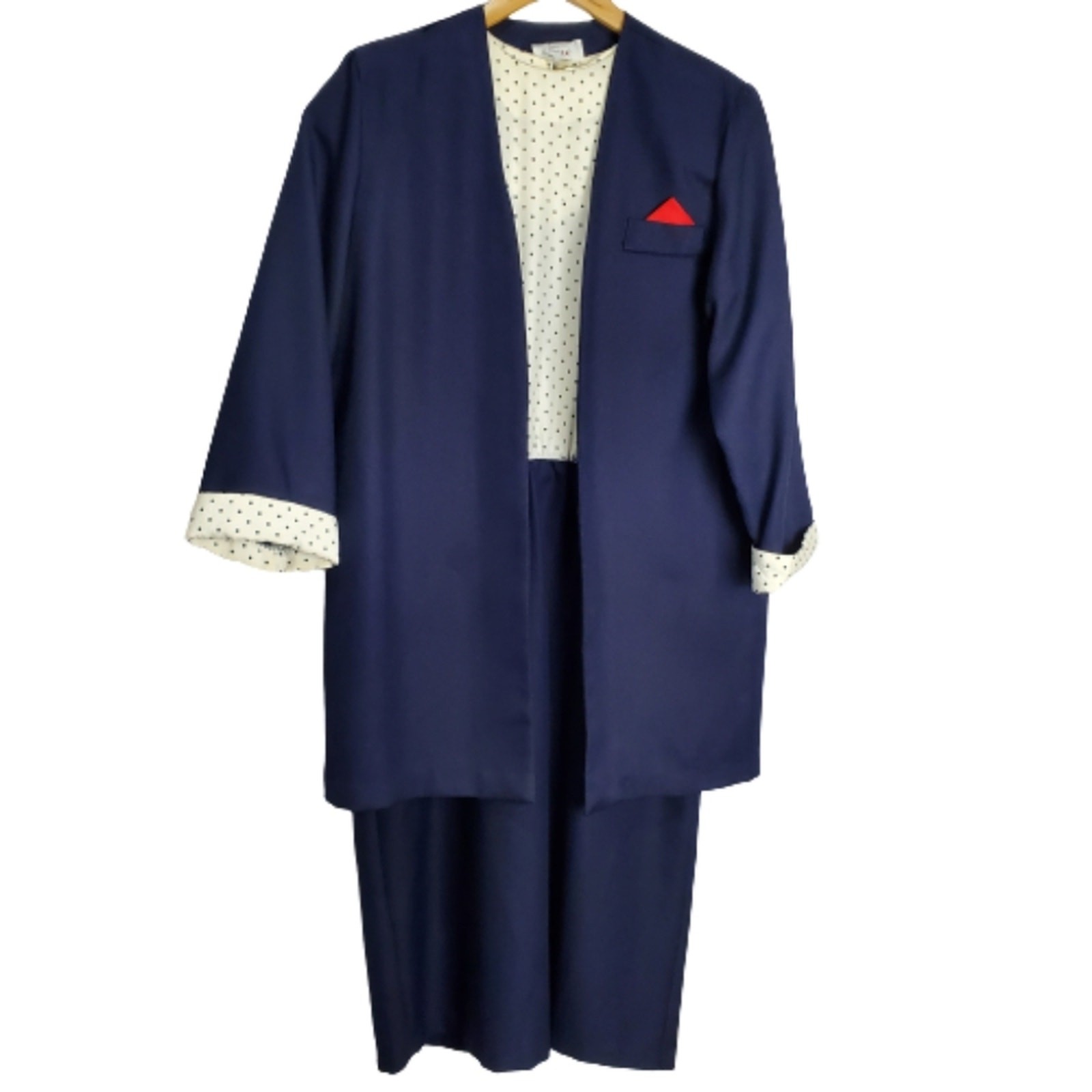 Vintage Dress Womens Size 14 80s In Cinq Blue Red Polka-Dot Retro Blazer Midi