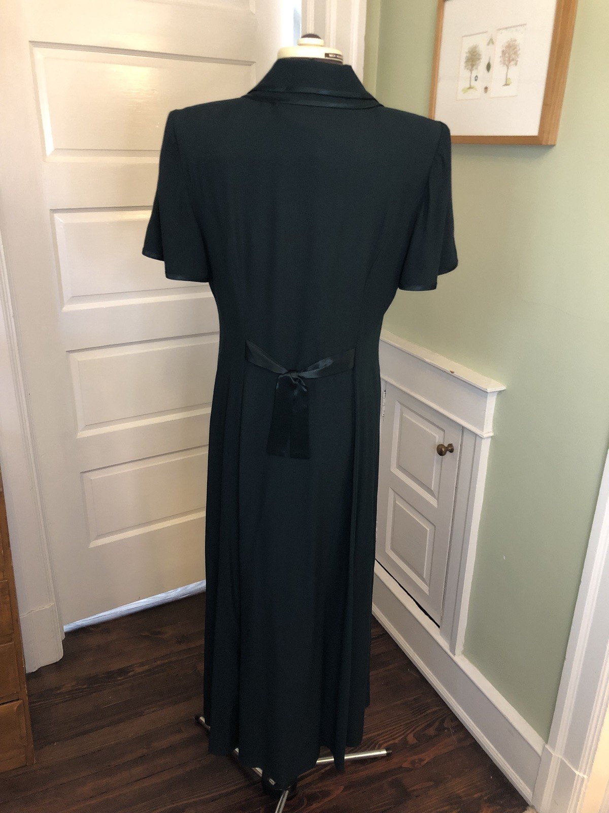 80s John Roberts Forest Green Short Sleeve Button Down Dress M