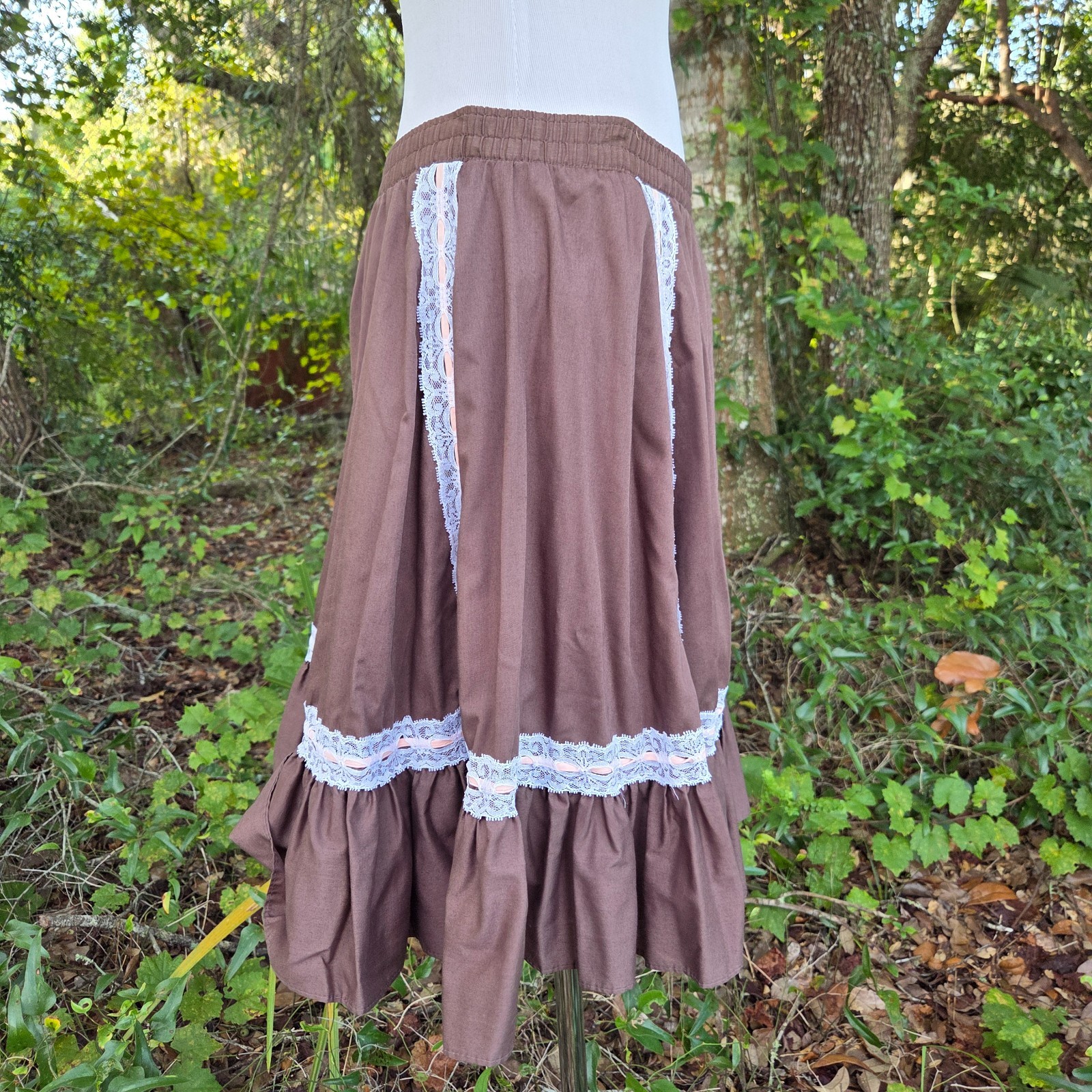 Vintage Malco Modes Square Dance Petticoat Skirt Brown Lace Rockabilly Medium