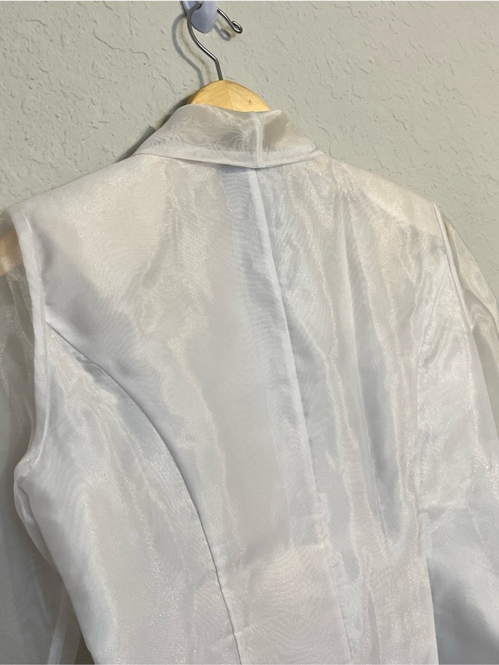 Alex Evenings White Sheer Organza Jacket Asymmetrical Rhinestone Clasp M Y2K