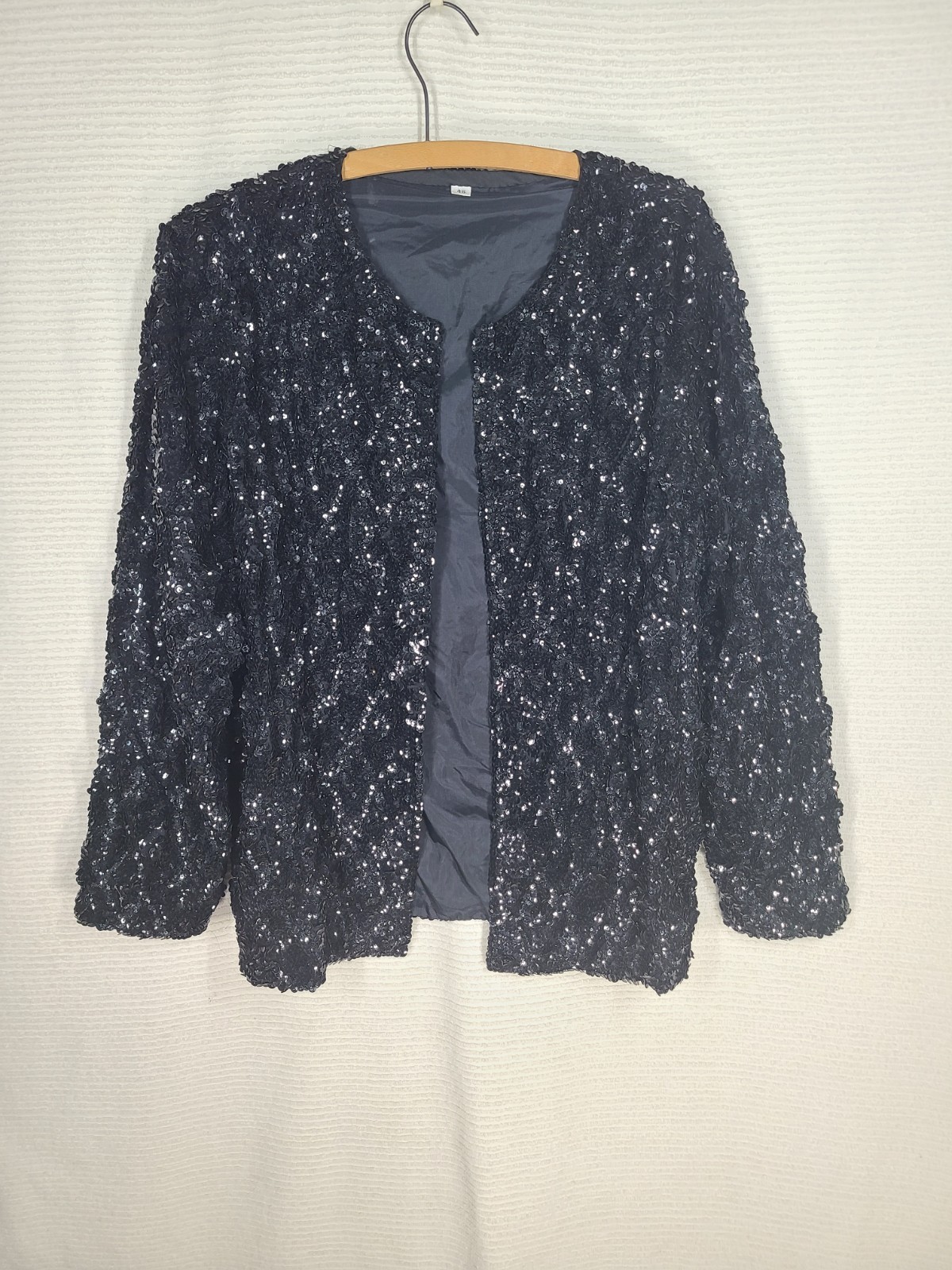 Vintage 1980s Black Sequin Jacket 46&Prime;b XL Minimal Squares Formal Evening Retro