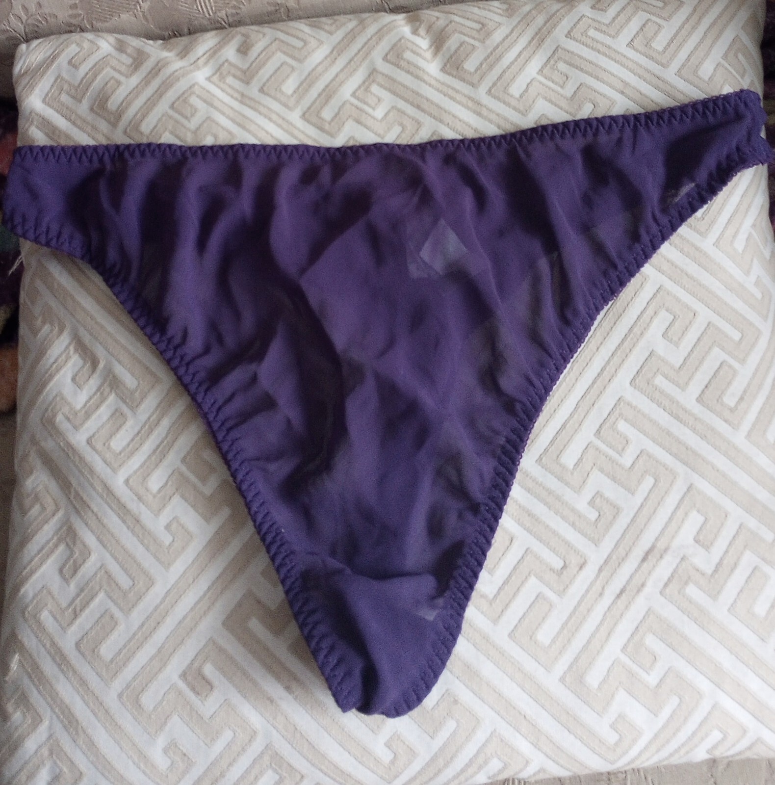 Vintage Victoria&rsquo;s Secret Sheer Mesh Plum Thong Panty Size L From 2001 Y2k