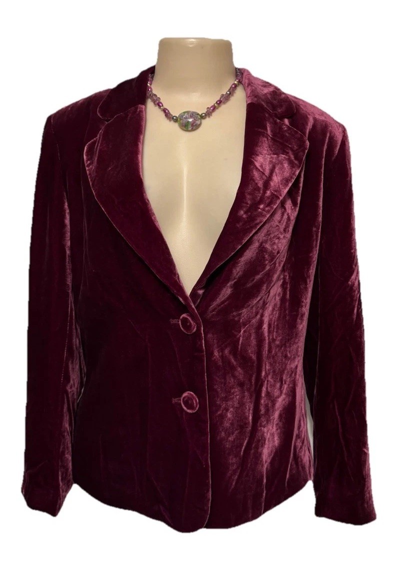 Raffaella womens vintage jacket crushed velvet size 10 Red boho blazer gorgeous