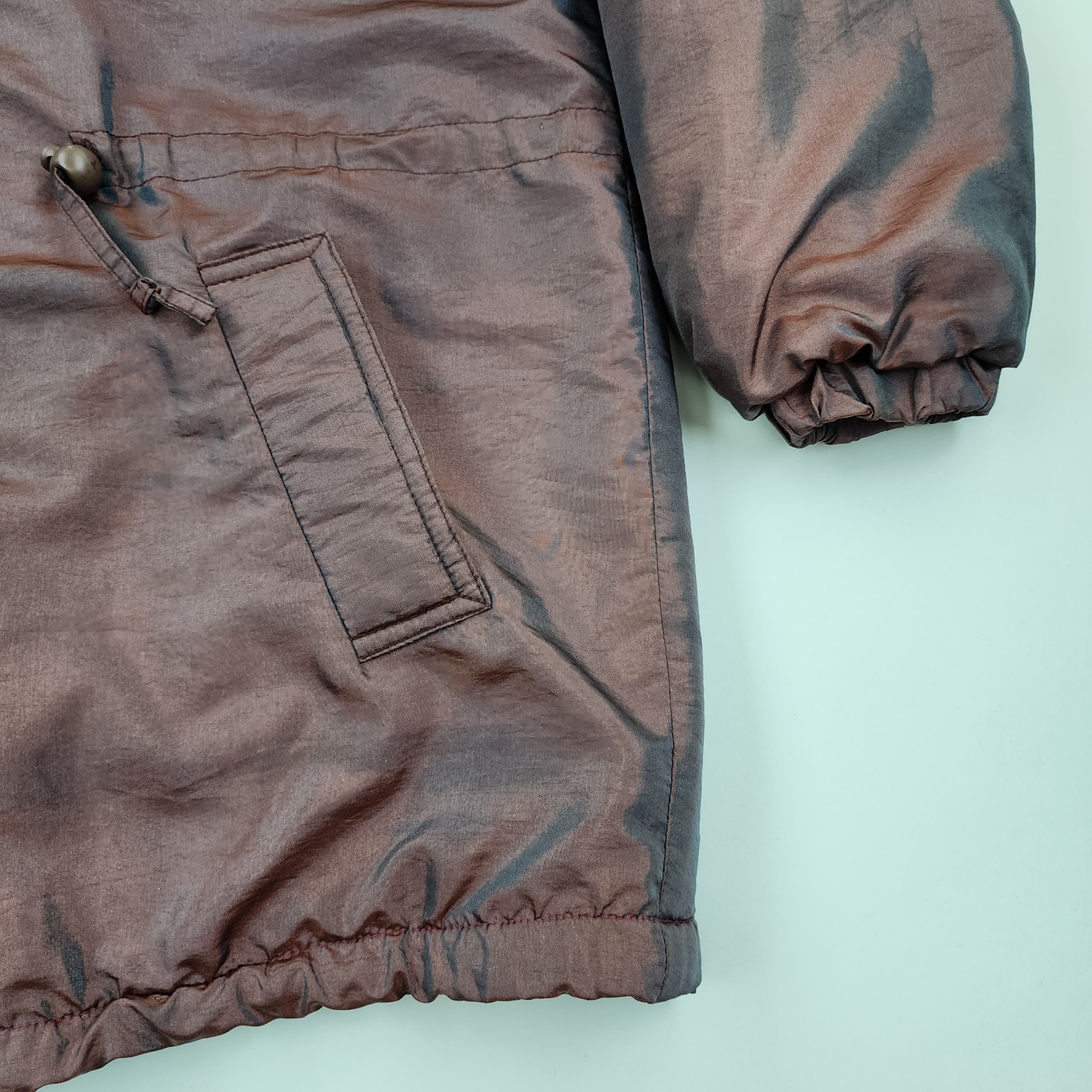 Vintage 80s 90s Iridescent Puffer Jacket Coat Brown Bronze Shiny Metallic