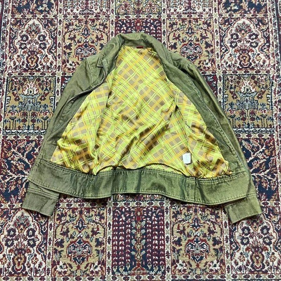 Rare vintage double standard clothing japan green corduroy zip designer jacket S