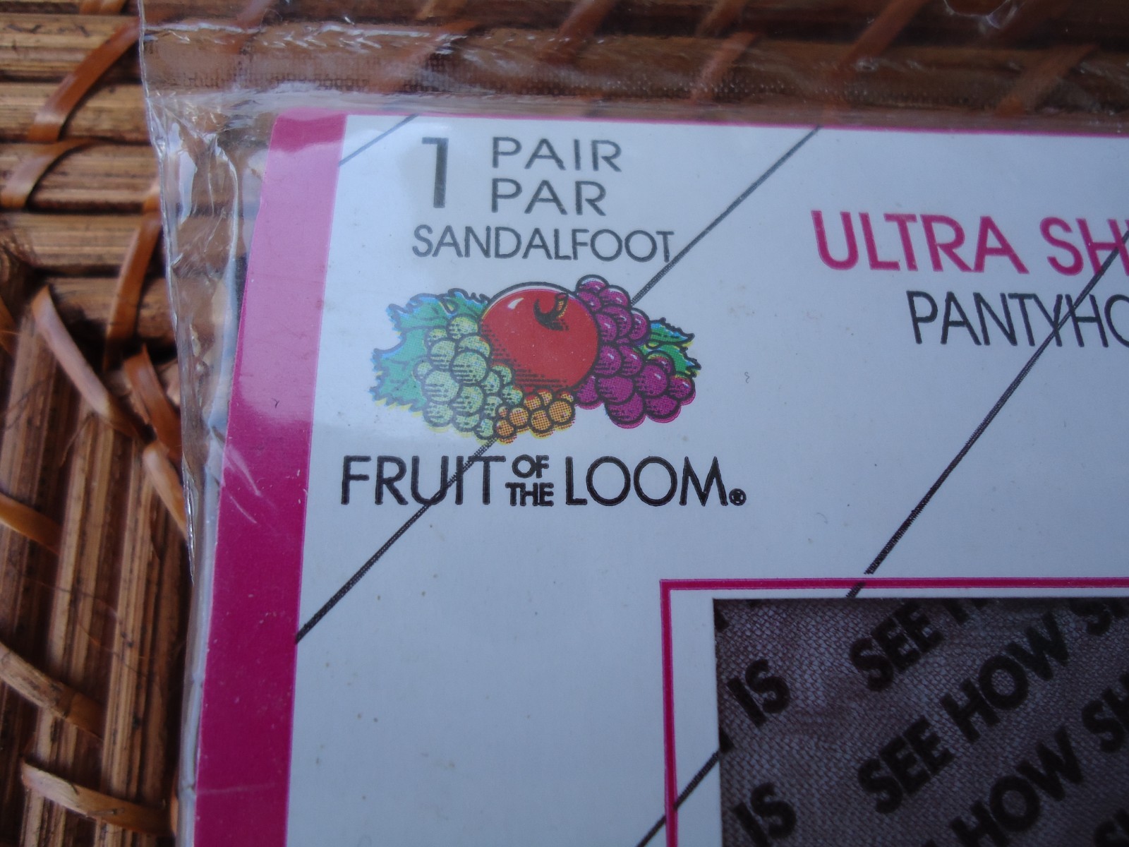 VTG Fruit of the Loom Ultra Sheer Panty Hose Size A Coffee Sandal Foot 2002