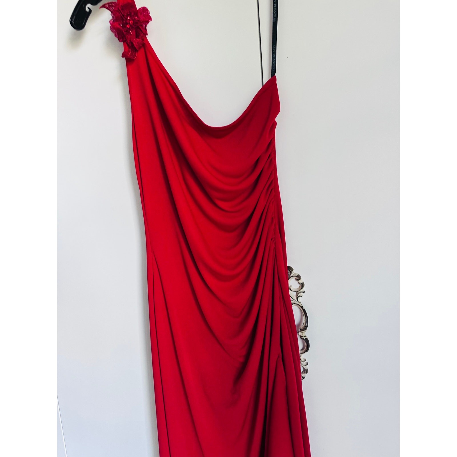 Vintage 90s One Shoulder Fitted Red Dress Size Medium Made USA Formal Party