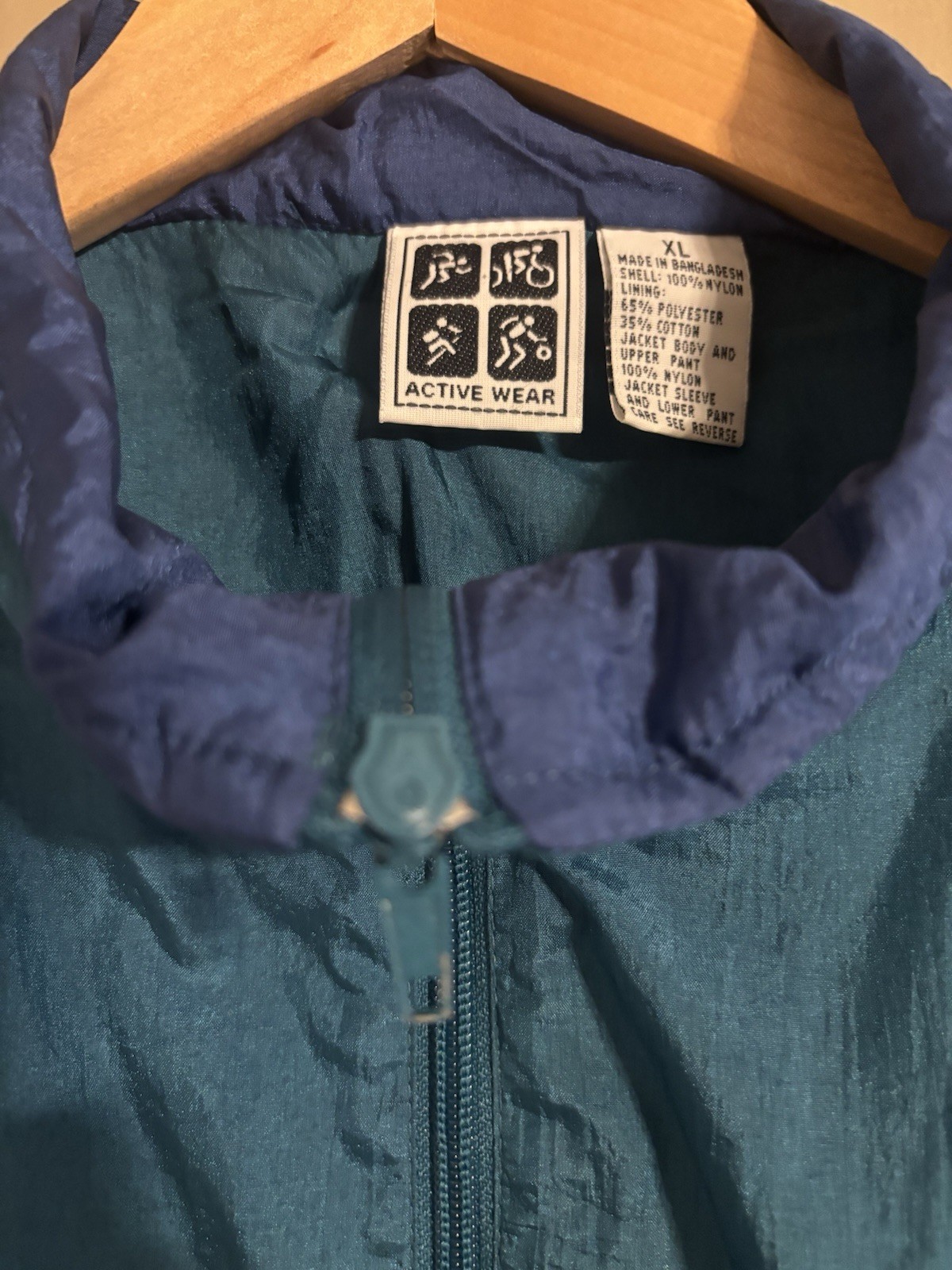 Hello 80’s Teal & Indigo Retro Pattern Windbreaker Active Wear Size Unisex XL