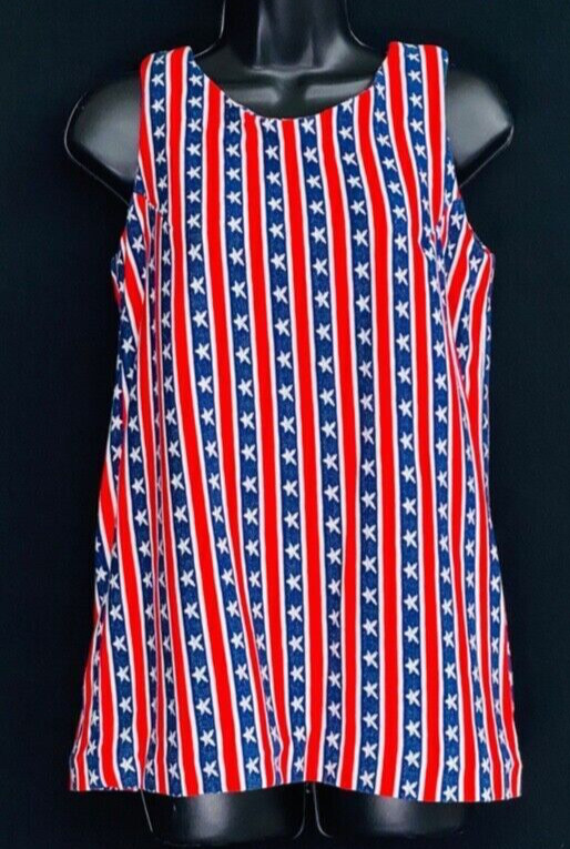 Vintage 1970s red white blue tank top stripes stars sleeveless knit shirt S