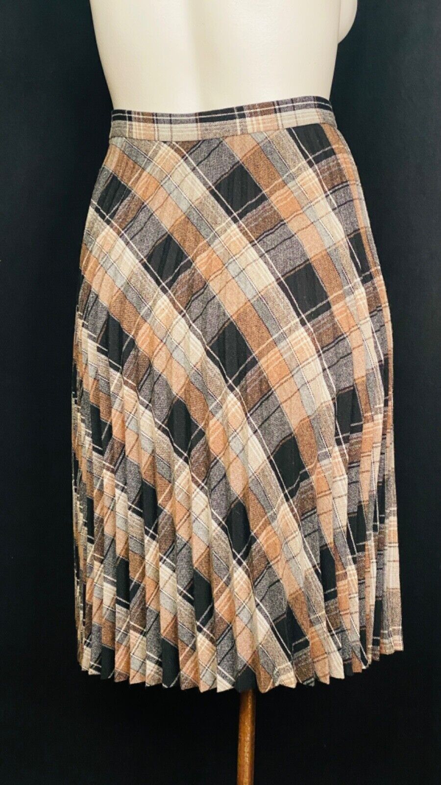 Vintage brown black wool plaid suit jacket blazer skirt set outfit XL plus size