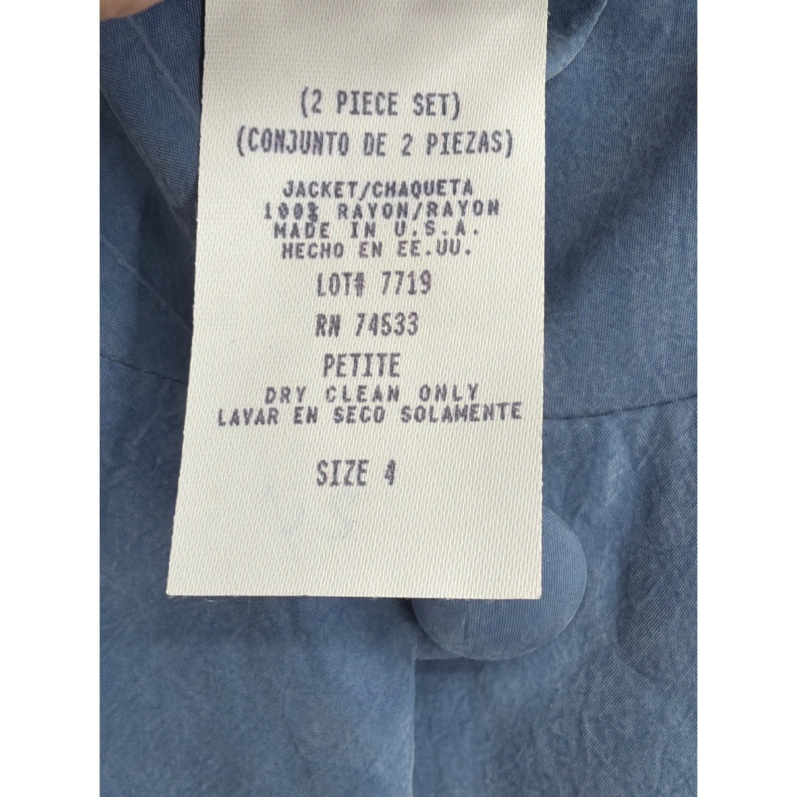 Jeffrey & Dara Petite Blue 2 Piece Set Jacket Pants Rayon Size 4 Vintage
