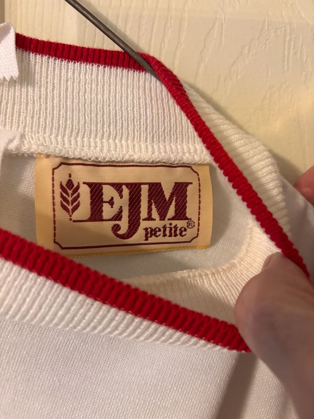Vintage EJM Petite White Monogrammed Short Sleeve Dress with Belt
