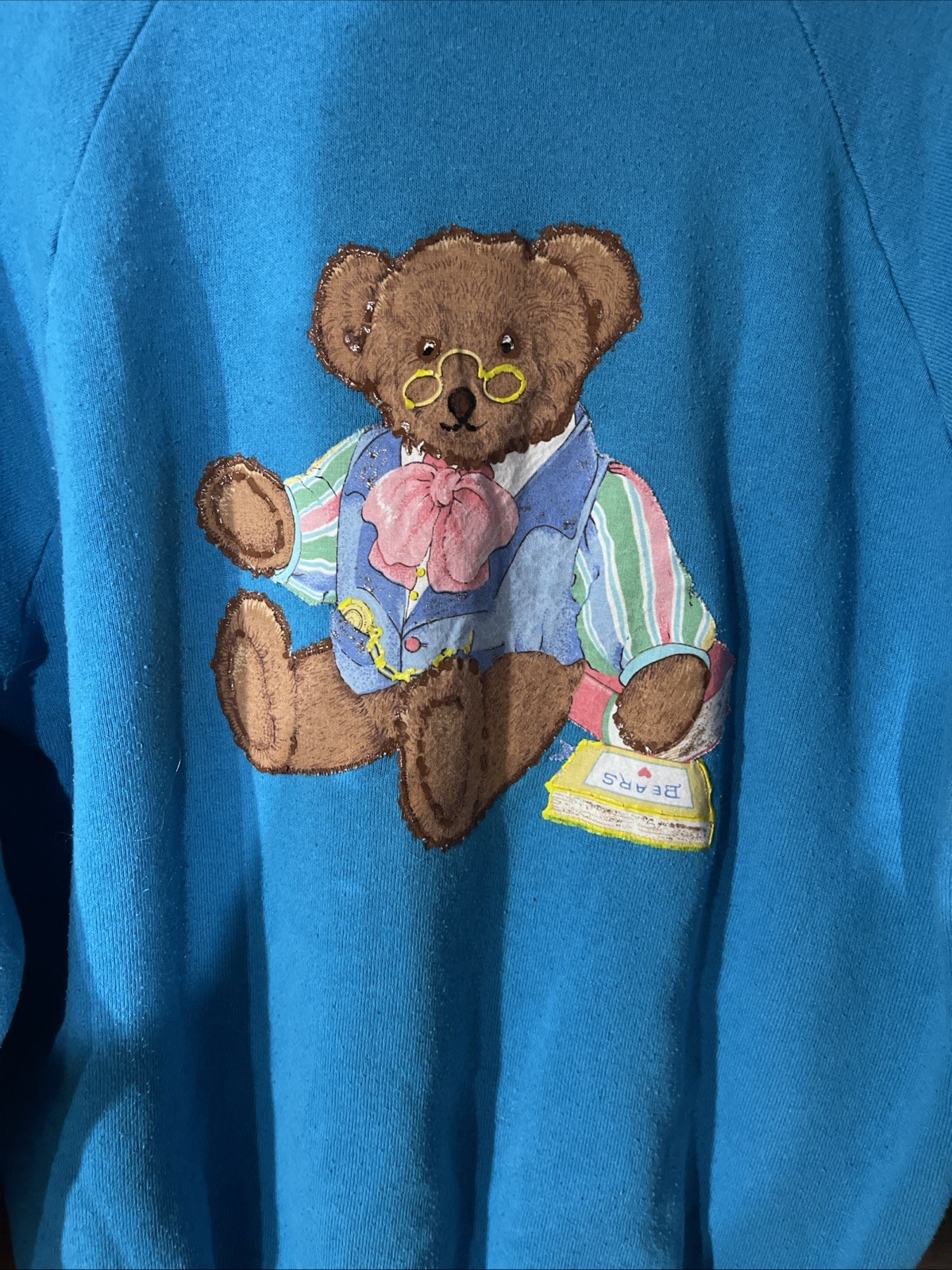 90’s Grandma Sweater With Teddy Bears Fruit Of The Loom Sz M Made In USA Vintage