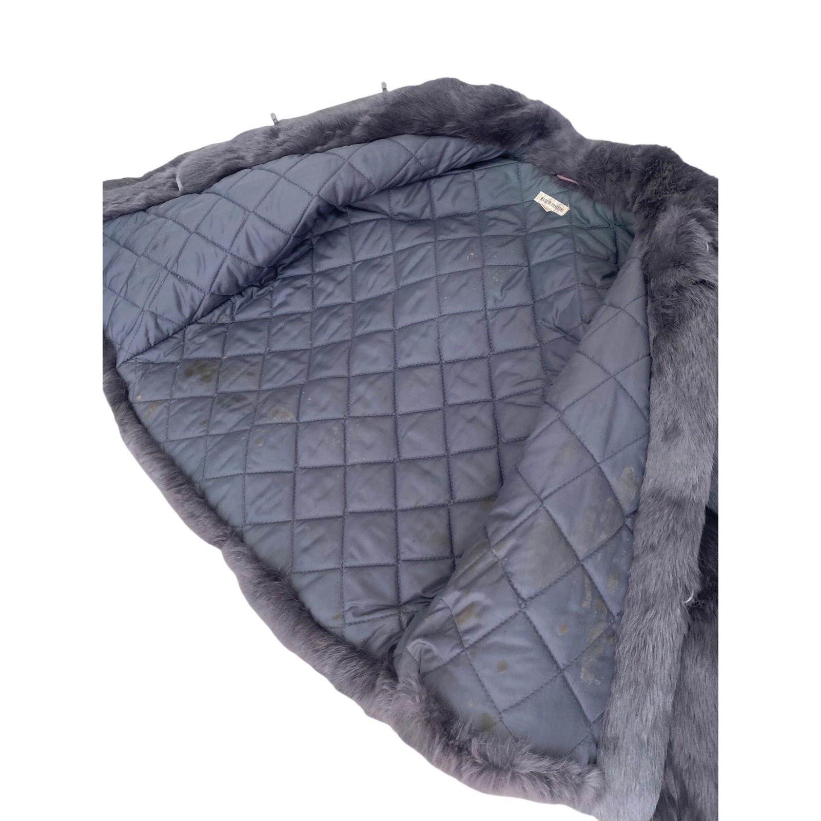 Vintage Gray Rabbit Fur Jacket Cropped Stand Collar Quilted Lining Gray Small