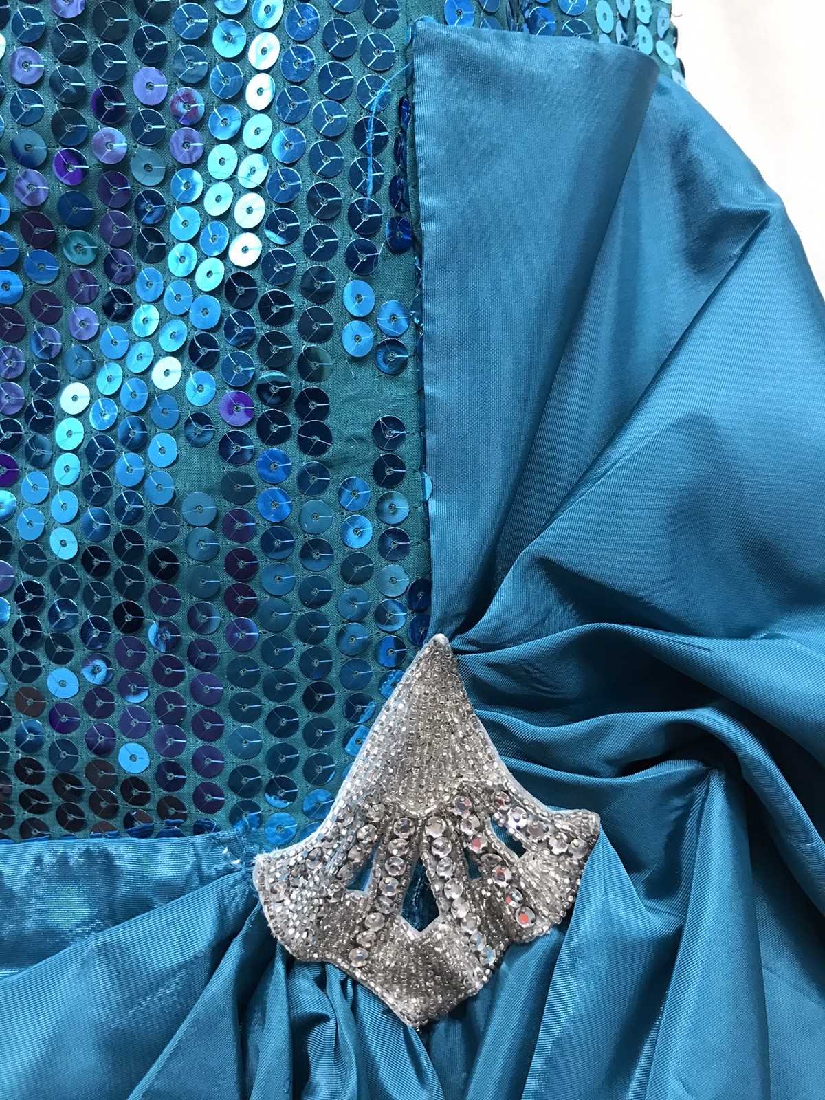 Vintage Nadine Teal Sequins One Shoulder Prom Party Formal Dress Gown Sz 11 USA