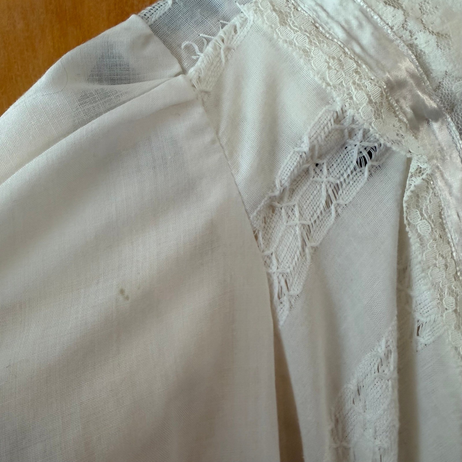 Vintage 70s Jody of California White Prairie Maxi Dress Lace Bishop Sleeve Small