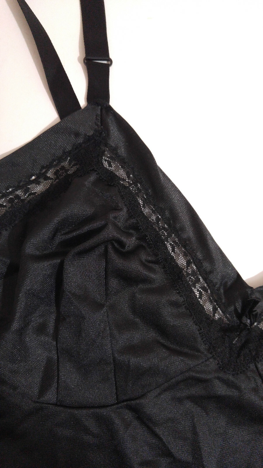 Vintage Lorraine Full Slip Lace-Trimmed Black Nylon Size Tall 32 Made in USA