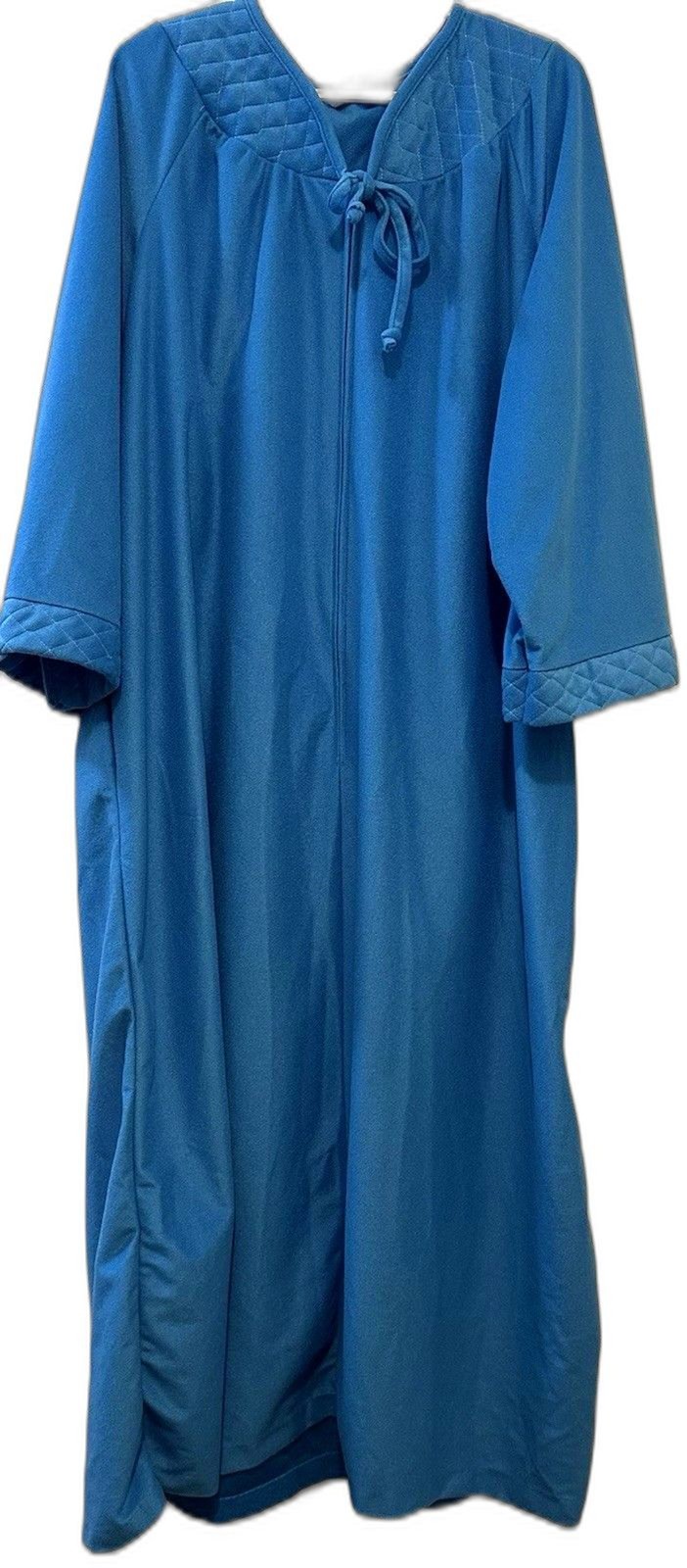 Vintage Larwin Plus Zip Robe 50/52 Blue Quilted Yoke Fleece Housecoat