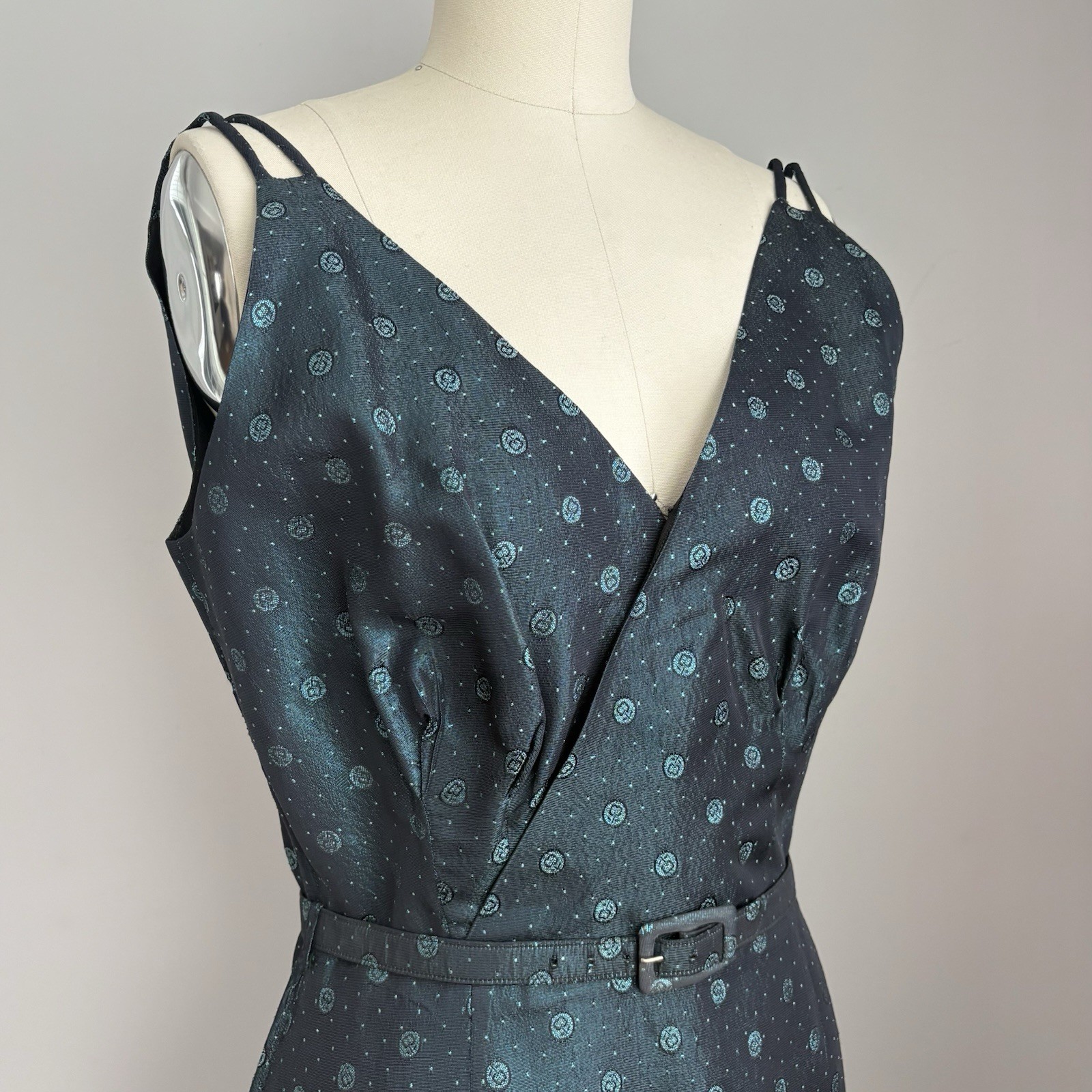 Vintage 1940’s Blue Taffeta Cherries Cherry Print Dress & Jacket Set Size XS/S