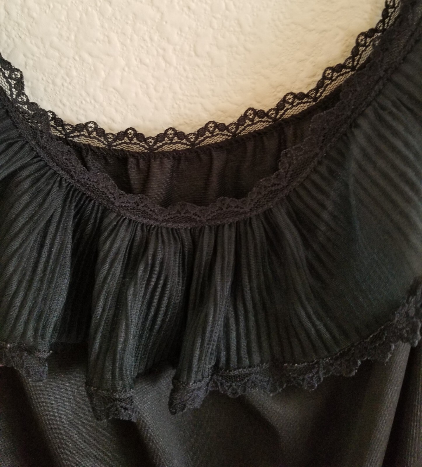 Sears 1980s Nightie Slip Black Ruffled Trim Lingerie Nightgown Medium 12-14 VTG