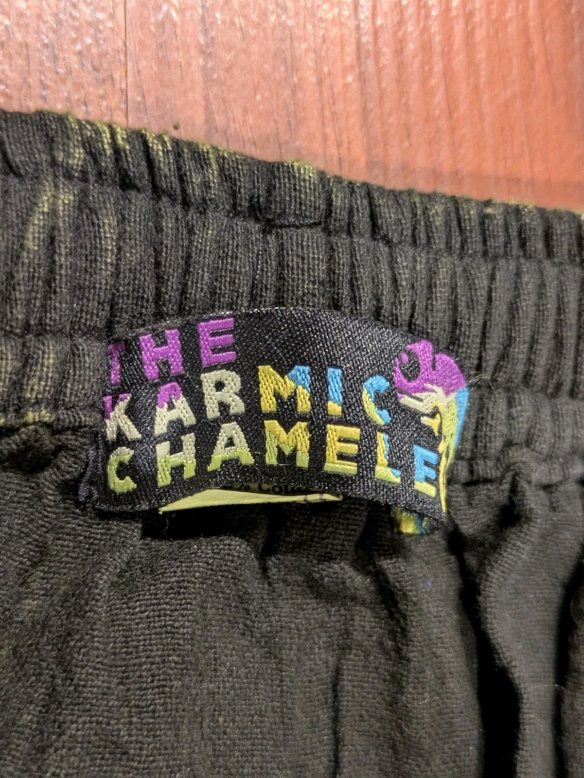 Vintage Kharmic Chameleon Harem Pants Black Green Acid Wash Festival Boho