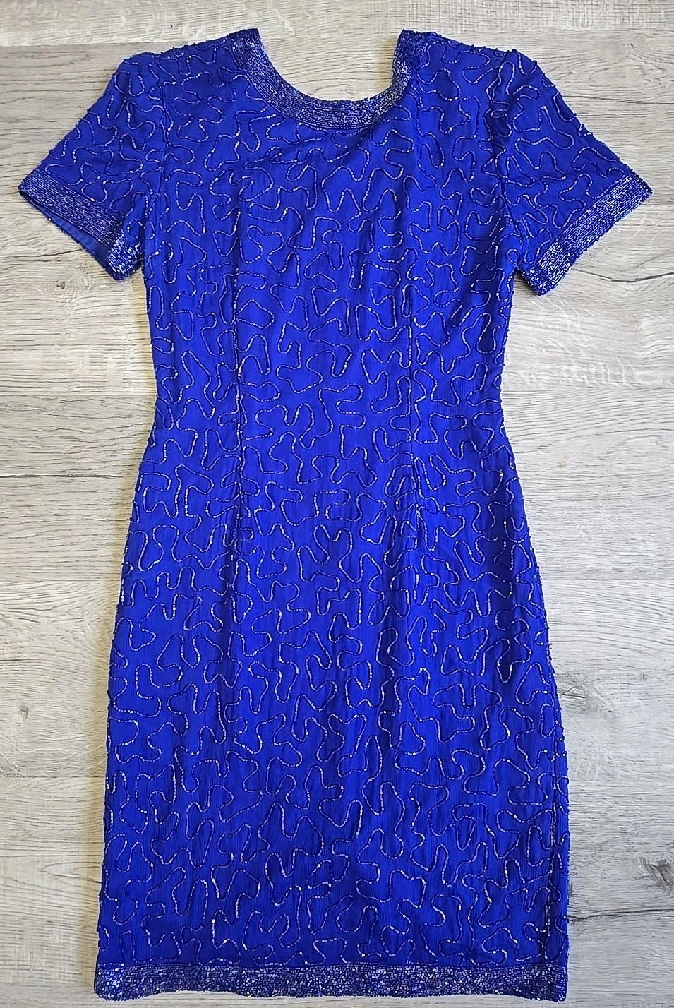 Vintage Stenay Royal Blue Beaded Silk Sequin lined Dress Petite 2 Zipper India