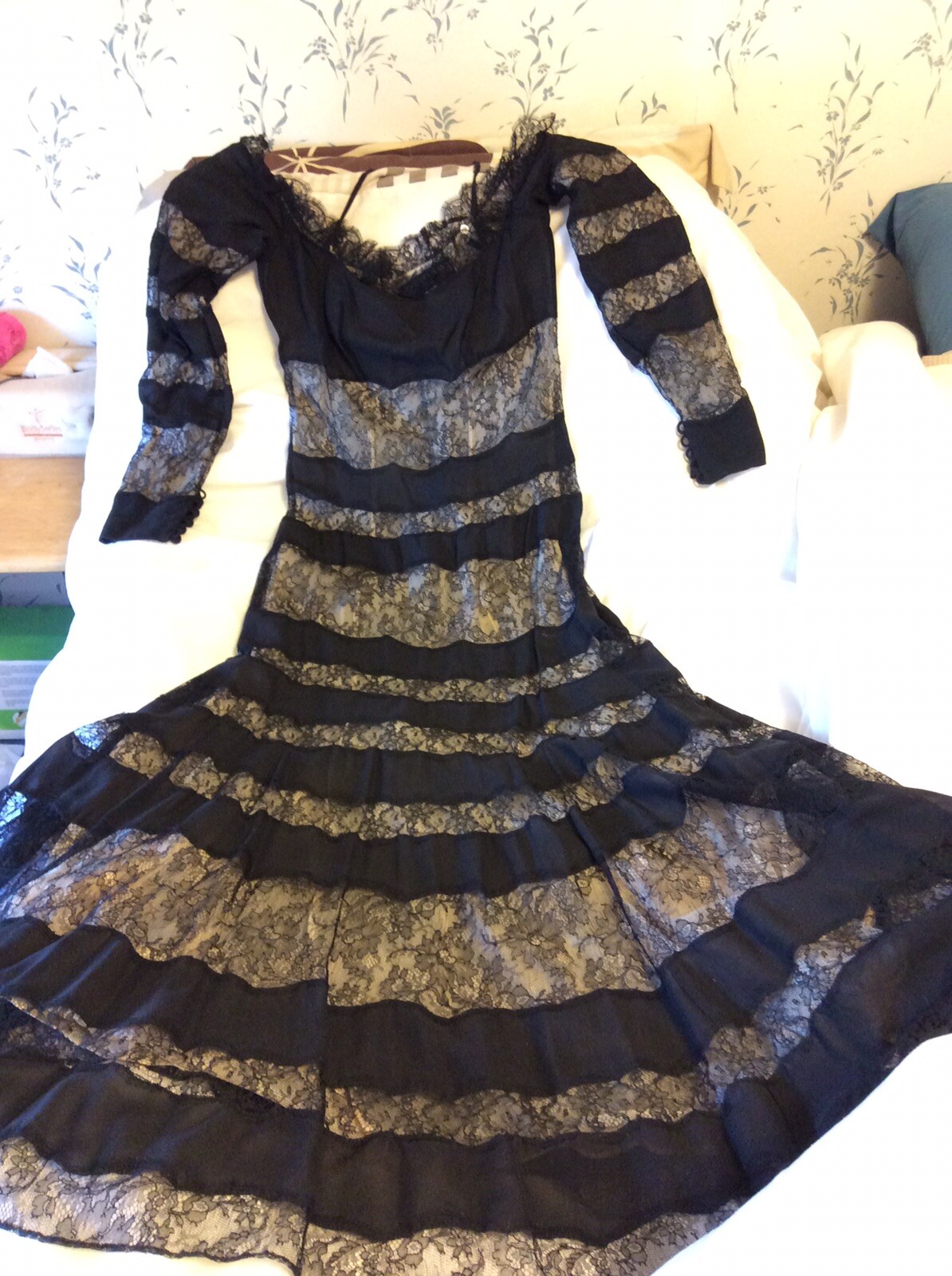 Rare Vintage JACQUES MOLKO PARIS VICTORIAN LACE Silk Sheer DRESS XS S 0 2 34