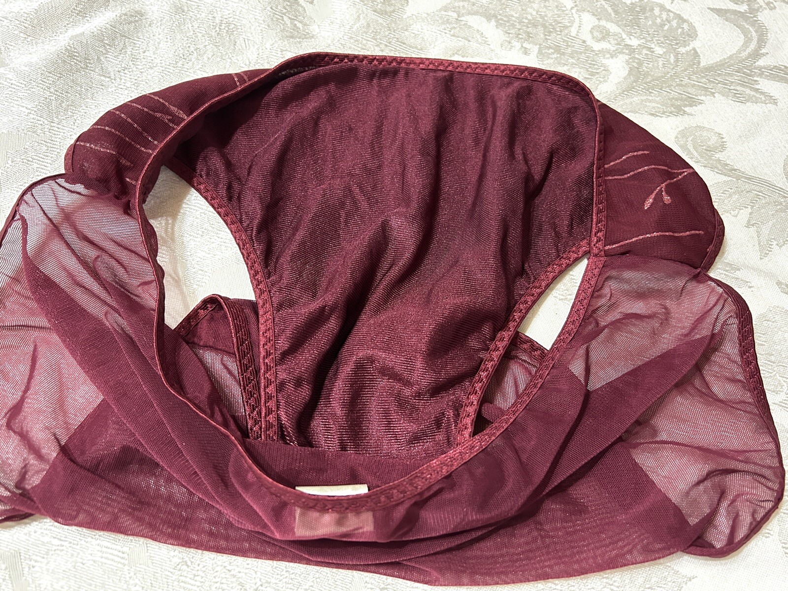 Vtg Unbranded Embellished Satin Lined Front Sheer Mesh Back Hi-Leg 9 Panties