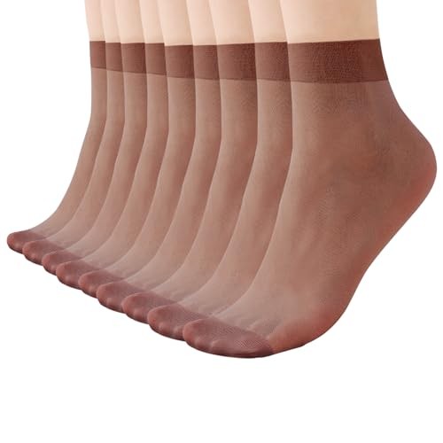 Women&rsquo;s Everyday Sheer Ankle Nylon Soft socks – 9 Pairs 20D One Size Coffee